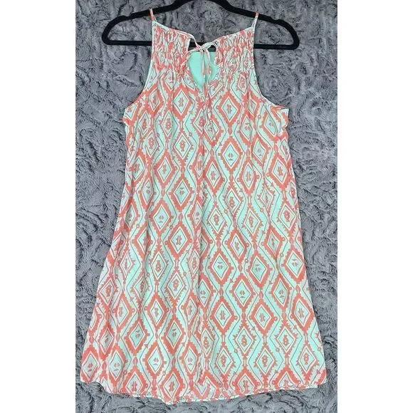 Sequin Hearts Dress Womens Size Small Orange Aqua Smocked Boho Indie Unique Alt - Picture 8 of 10